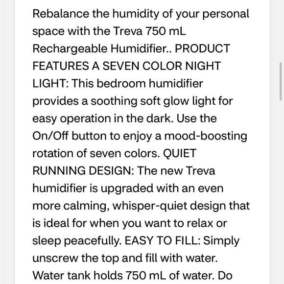 Treva Rechargeable Cool Mist Personal Humidifier - Picture 8 of 14